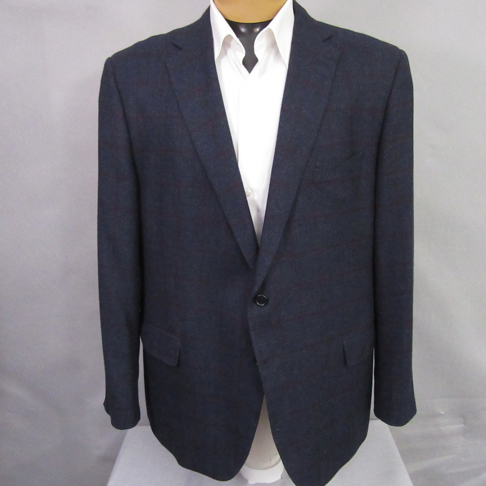 BluJacket Mens Sport‎ Coat 48R Blue Windowpane Reda Timeless 100% Wool